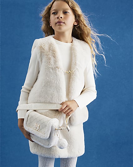 Girls Cream Faux Fur Gilet