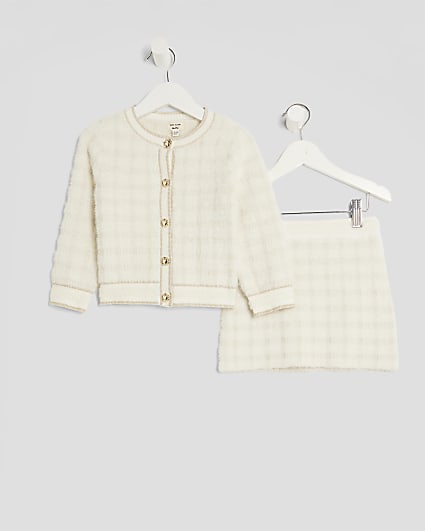Mini Girls Cream Boucle Cardigan Set