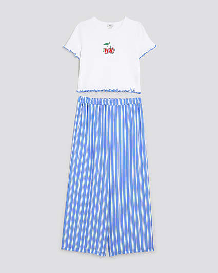 Girls Multi Colour Cherry Stripe Trousers Set