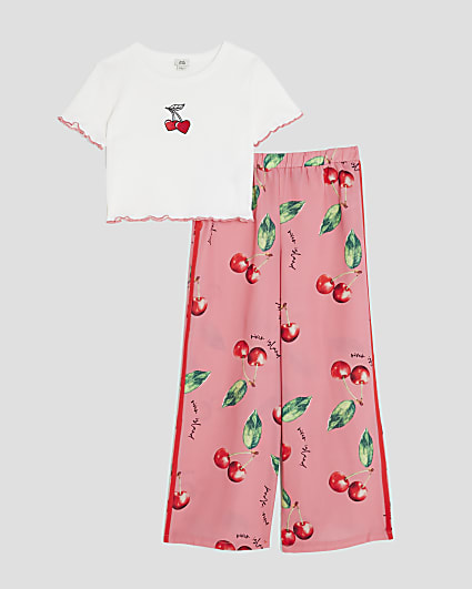 Girls Multi Colour Cherry Trousers Set