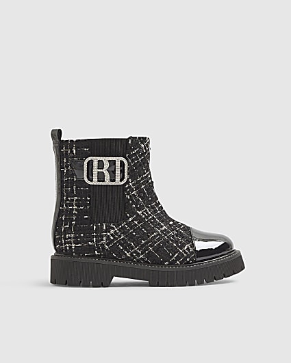 Girls Black Boucle Boots