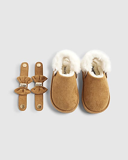Mini Girls Beige Changeable Strap Slippers