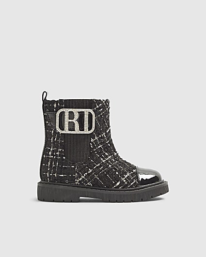 Mini Girls Black Boucle Boots