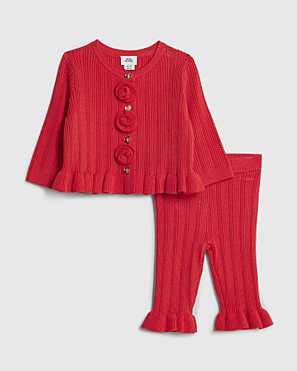 Baby Girls Red  Rose Cardigan Set