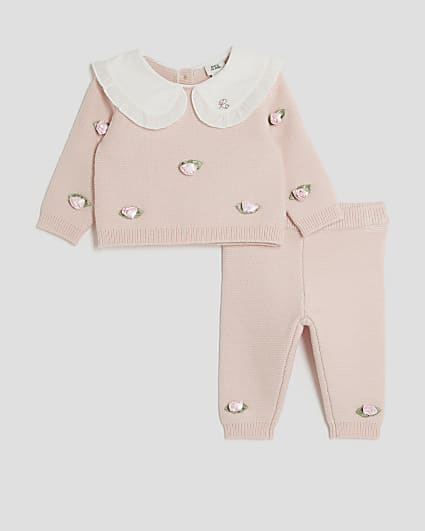 Baby Girls Pink Rose Bud Jumper Set
