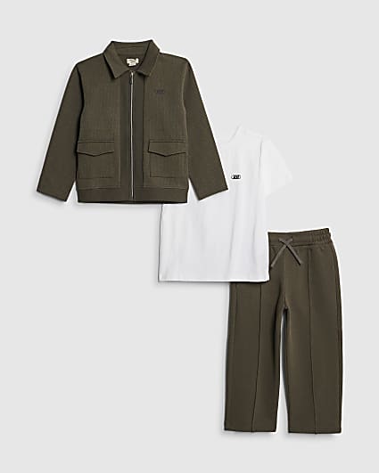 Mini Boys Khaki Textured Harrington Set