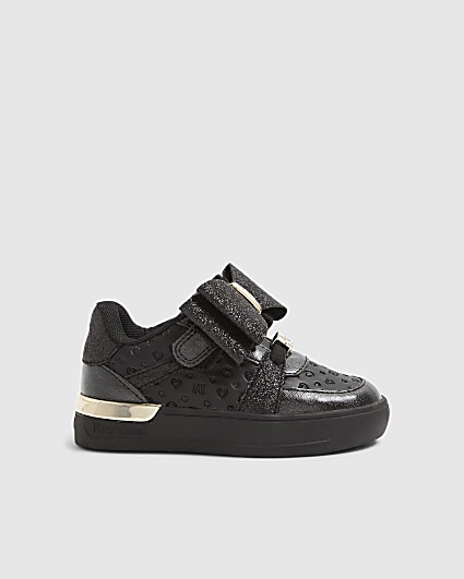 Mini Girls Black Bow Glitter Trainers