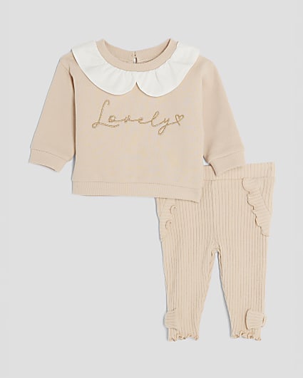 Baby Girls Beige Collared Sweatshirt Set