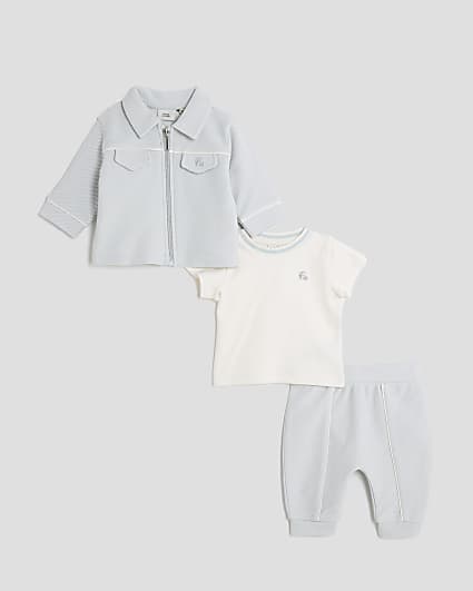 Baby Boys Blue Jacquard Jacket Set