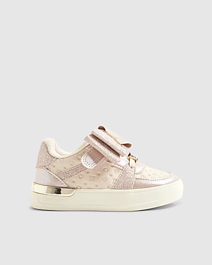 Mini Girls Pink Bow Glitter Trainers
