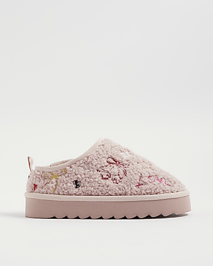 Girls Pink Borg Doodle Slippers