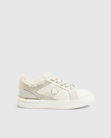 Girls Cream Borg Trainers