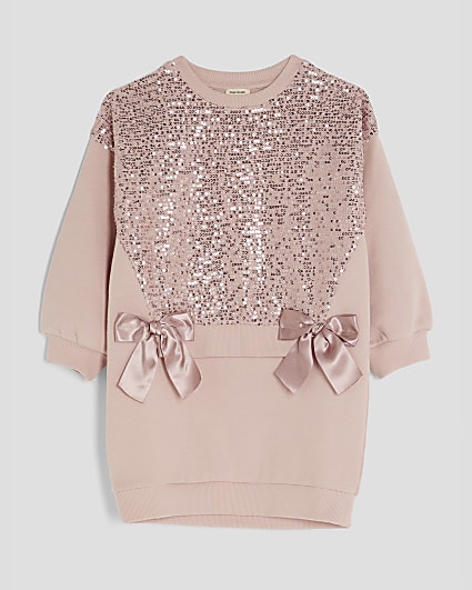 Mini Girls Pink Sequin Sweatshirt Dress