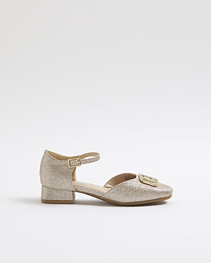 Girls Gold Glitter Heeled Mary Jane Shoes