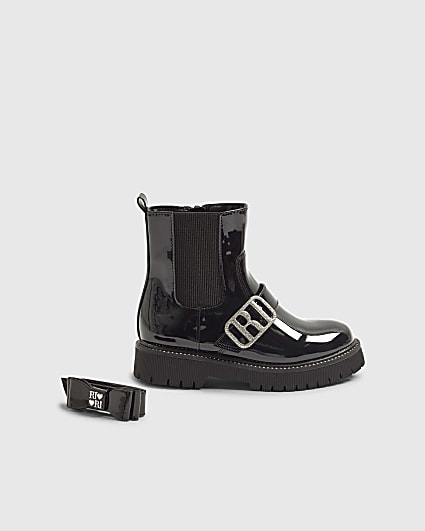 Girls Black changeable strap chelsea boots