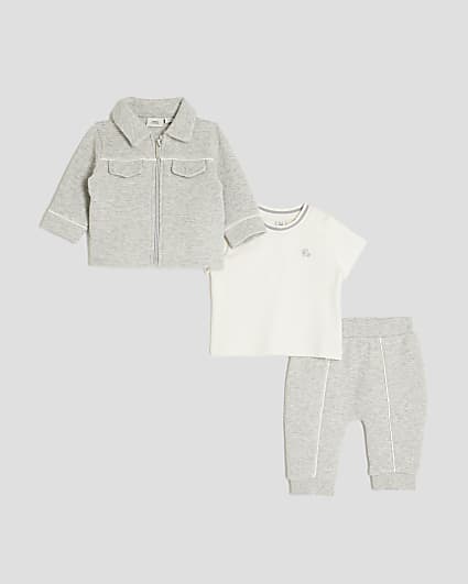 Baby Boys Grey Jacquard Jersey Shacket Set