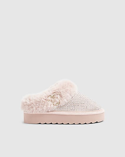 Girls Pink Heatseal Faux Fur Slippers