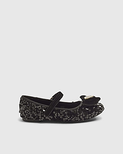 Girls Black Sequin Ballet Pumps