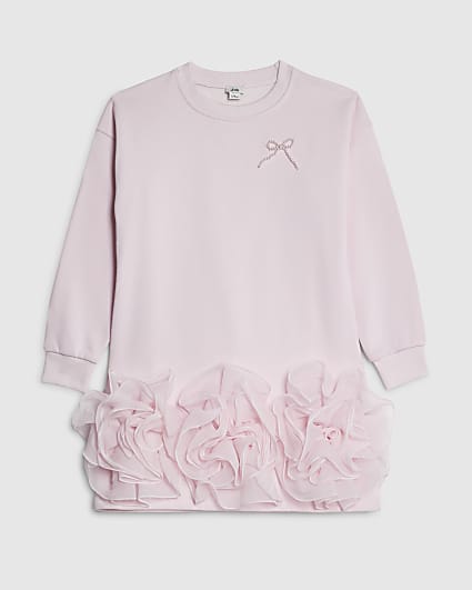 Girls Pink Rosette Hem Sweatshirt Dress