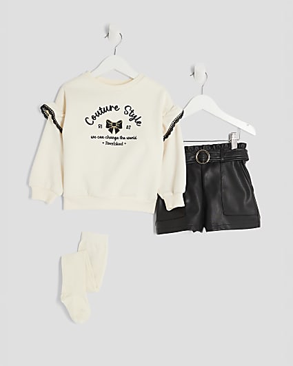 Mini Girls Cream Sweatshirt 3 Piece Set