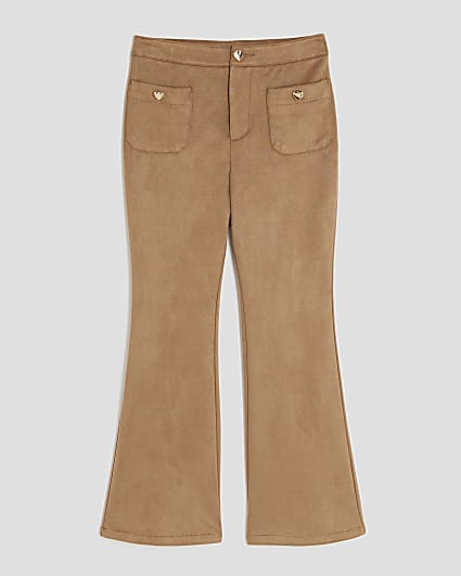 Girls Brown Faux Suede Kickflare trousers