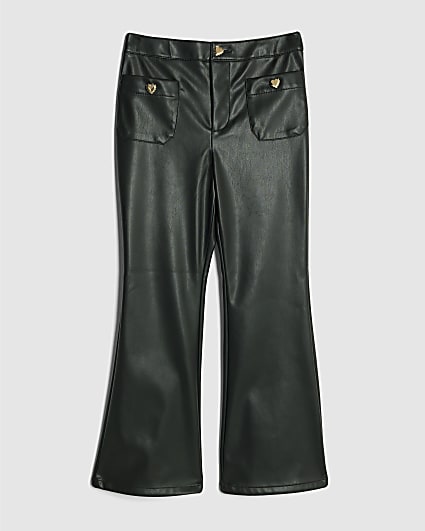 Girls Black Front Pocket Flared Trousers