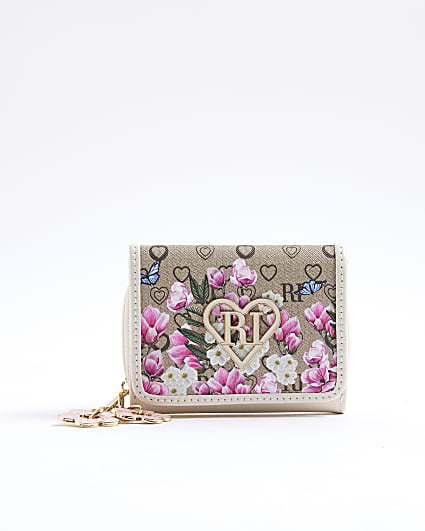 Girls Morgan Brown Floral Monogram Purse