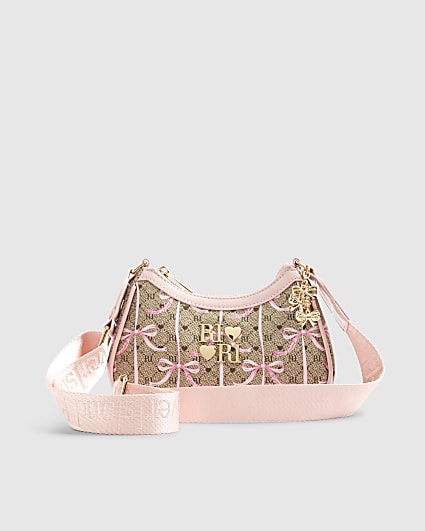 Girls Brown Monogram Bow Scoop Cross body bag