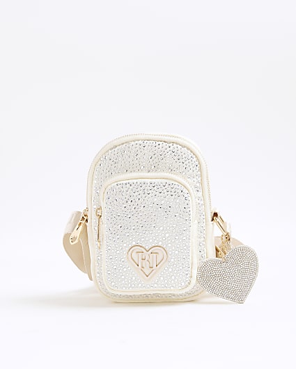 Girls Cream Embellished Cross body Bag