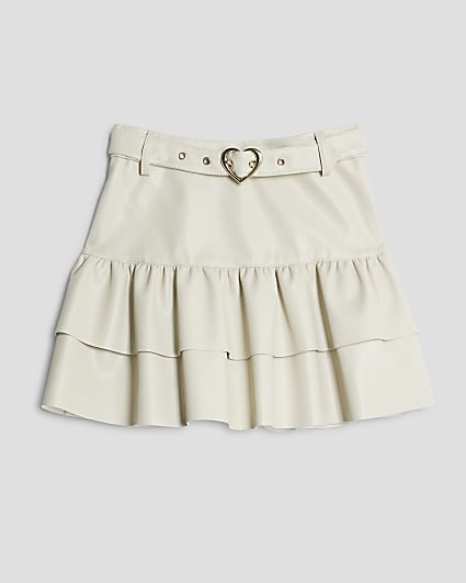 Girls Cream Heart Belt Rara Skirt