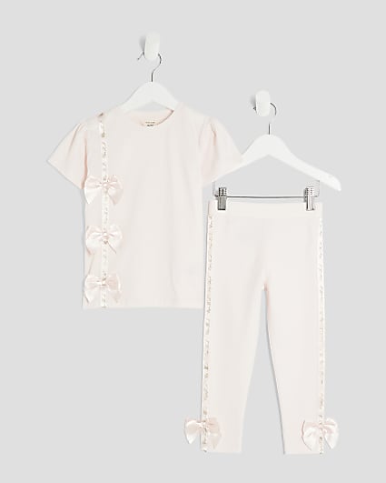Mini Girls Pink RI Bow T-Shirt & Leggings Set