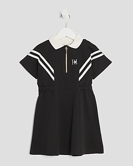 Mini Girls Black Striped Polo Shirt Dress