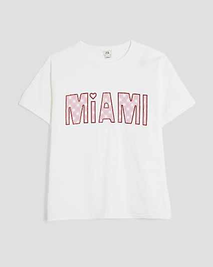 Girls White Gingham Miami T-Shirt