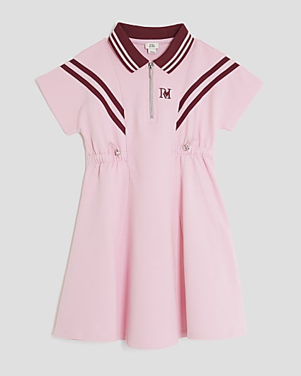 Girls Pink Drawcord Polo Dress