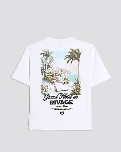 Boys White Printed Resort T-Shirt