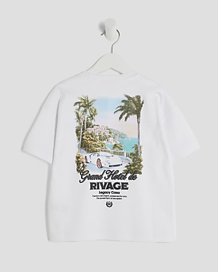 Mini Boys White Printed Resort T-Shirt