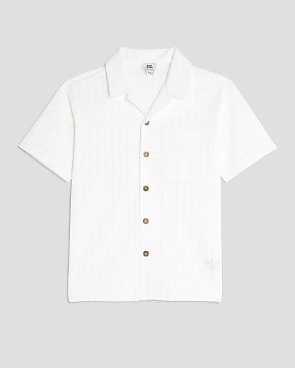 Boys Ecru Grid Textured Shirt