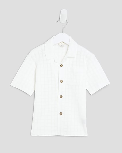 Mini Boys Ecru Grid Textured Shirt