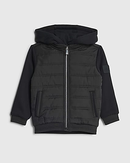 Mini Boys Black Hooded Hybrid Jacket