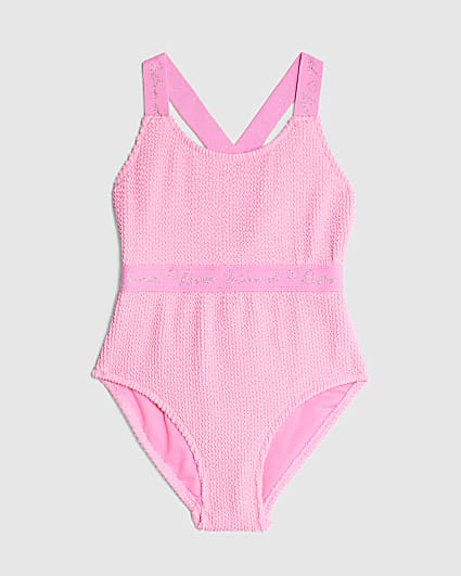 Girls Pink Textured Swimsuit