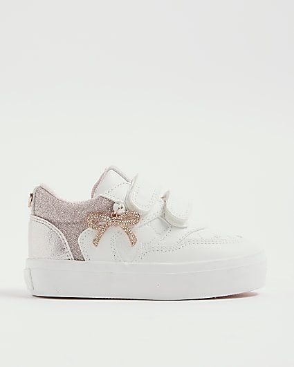 Mini Girls White Bow Charm Trainers