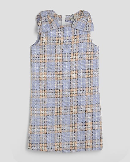 Girls Blue Bow Boucle Column Dress