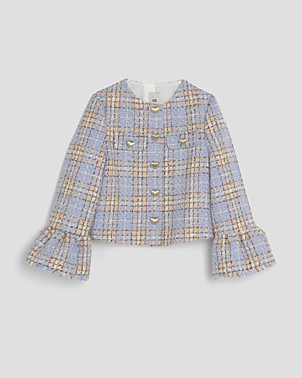 Blue Check Fluted Sleeve Jacket