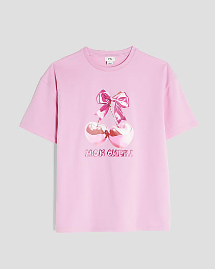 Girls Pink Cherry Bow T-Shirt