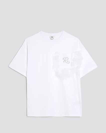 Girls White Feather Chest Pocket T-Shirt