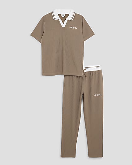Boys Stone Textured Polo Shirt Set