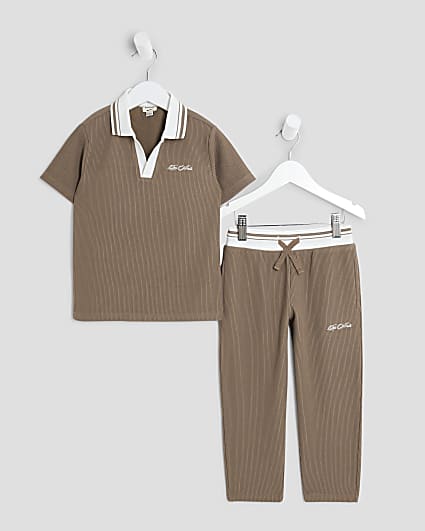 Mini Boys Stone Textured Polo Shirt Set