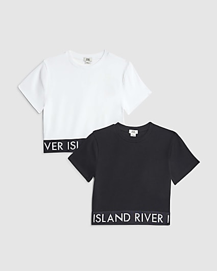 Girls White Ribbed Pack Of 2 Tops