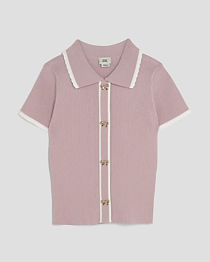 Girls Pink Tipped Polo Top