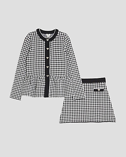 Girls Black Gingham Cardigan Set